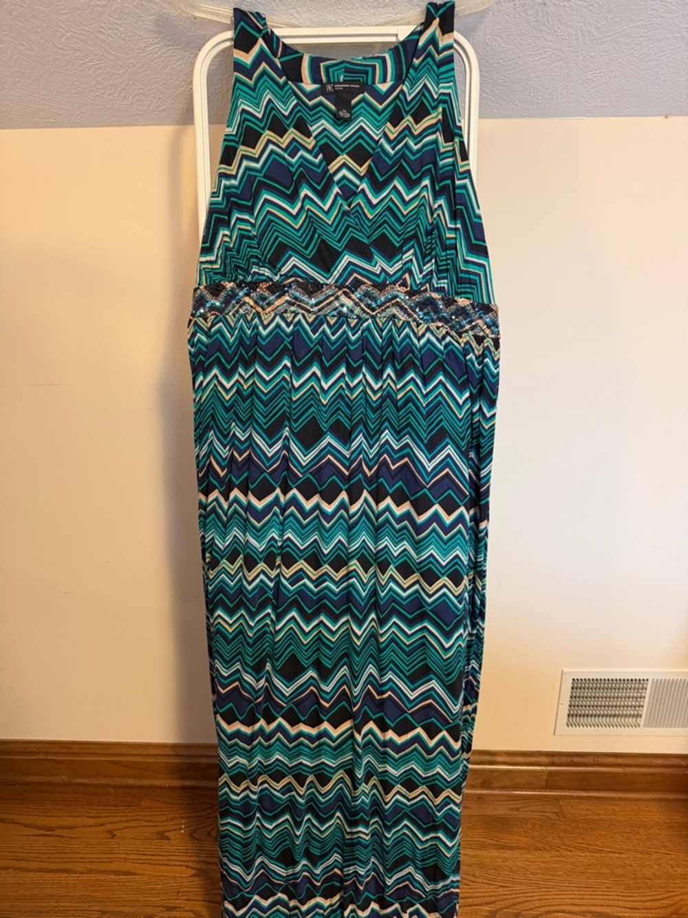 INC concepts geometric zigzag print sleeveless maxi dress - size 2X blue green